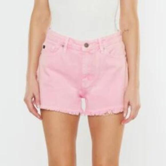 KANCAN Pink Distressed High Rise Frayed Jean Shorts Women's Size Large NEW - Picture 2 of 14